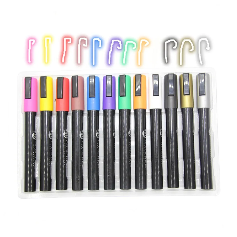 Non Toxic Permanent Quick Dry 12 Vibrant Colors Paint Markers