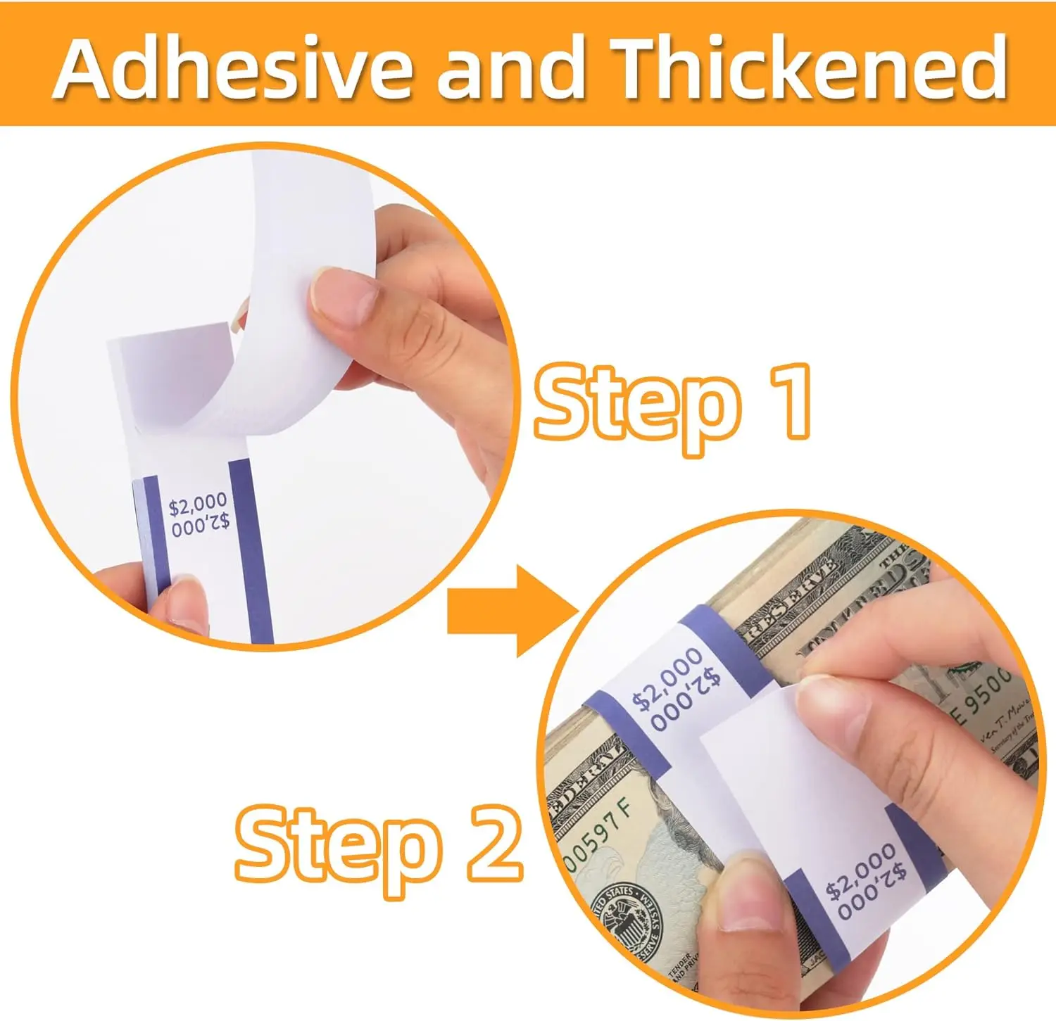 Custom Self-sealing Currency Bills Bands Heavy Duty White Kraft Paper Money Straps
