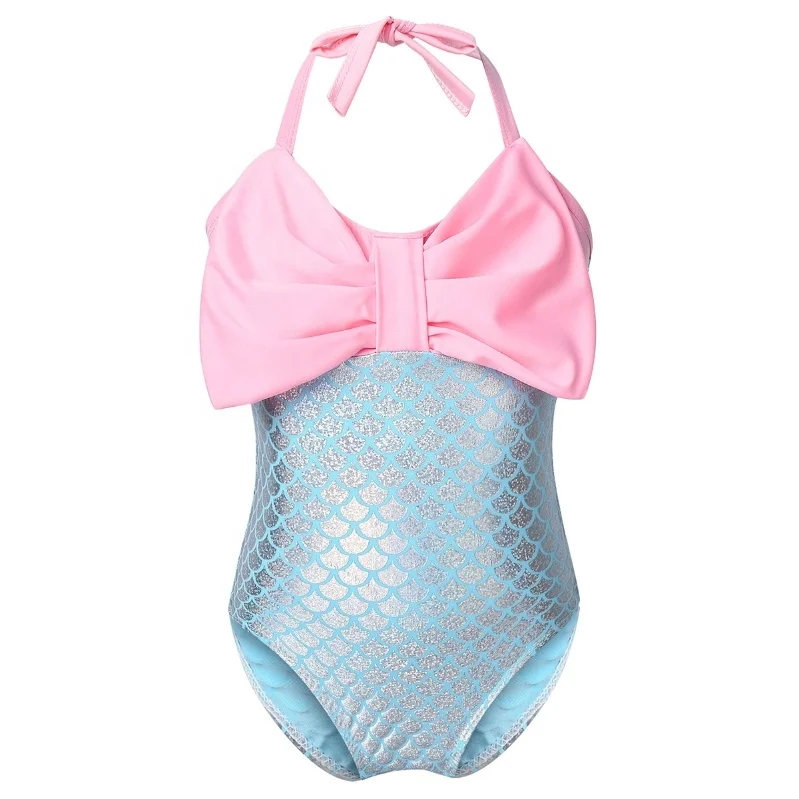 Infant Baby Girls One-piece Bowknot Mermaid Printed Swimsuit Swimwear Bathing Suit