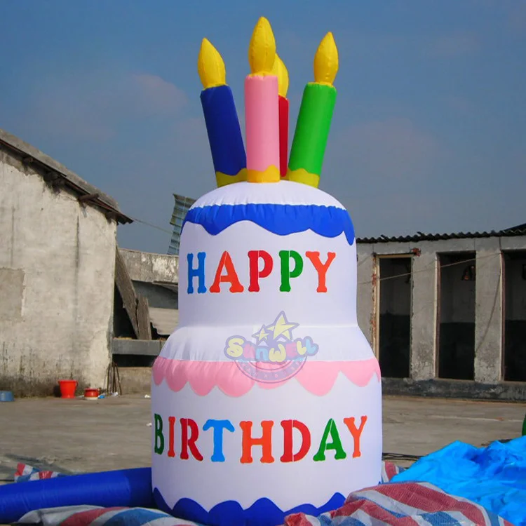 Vivid color happy birthday inflatable cake model for decoration/advertising