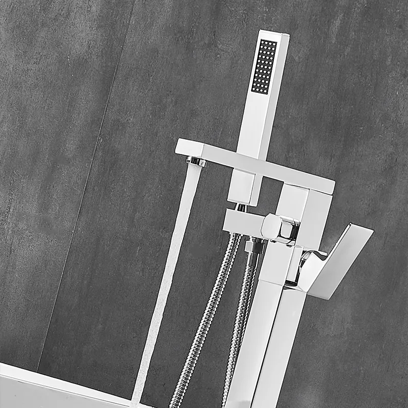 Single Handle Gold Polished Floor Mounted Freestanding Square Standing Bath Tub Shower Faucet Taps for Bathroom
