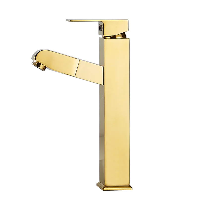 Gold  Basin Taps Tall Size Sink Waterfall bathroom Faucet Mixers