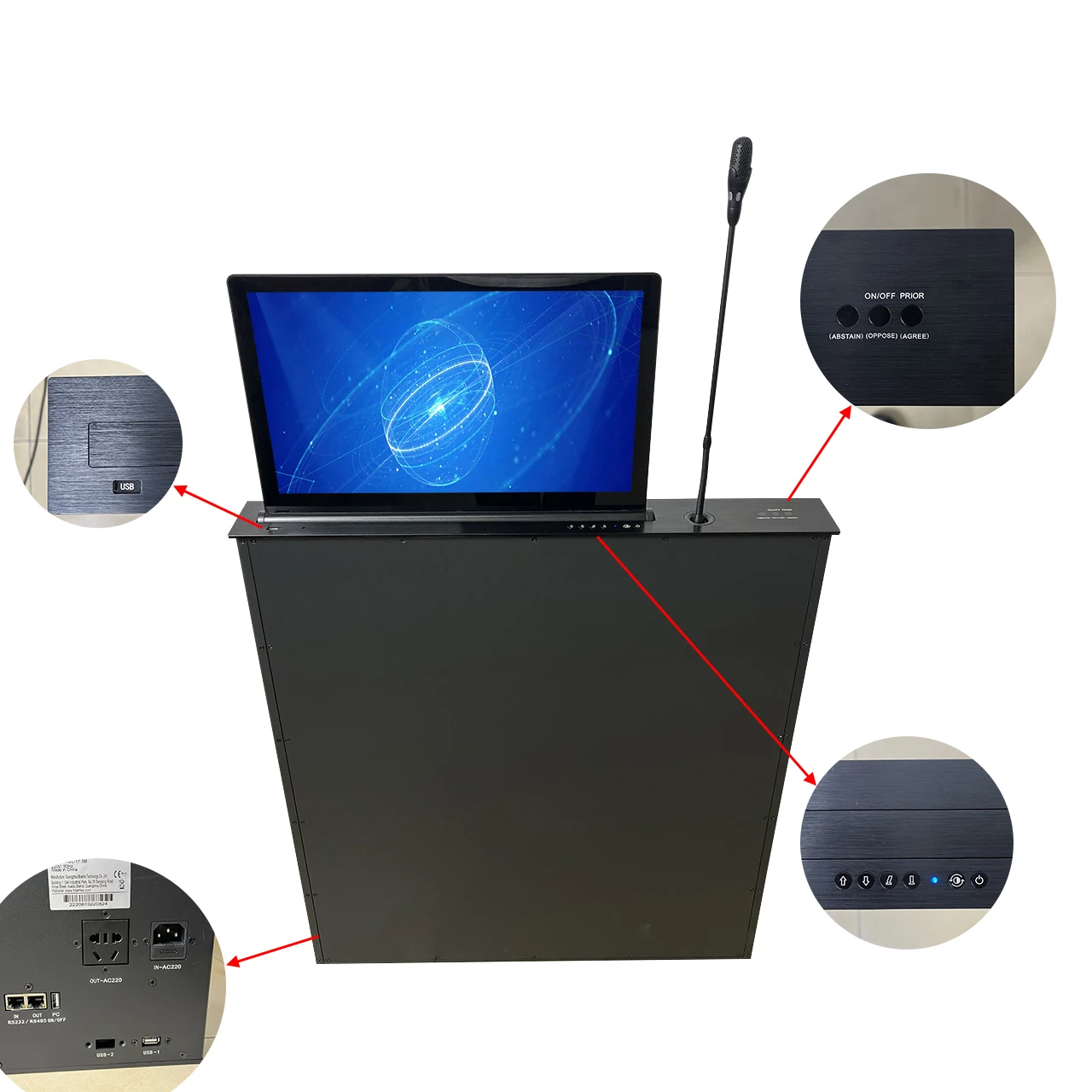 BNT 15.6 Inch Table Mount Touch Screen LCD Monitor Lift for Video Conference System for Interior Use