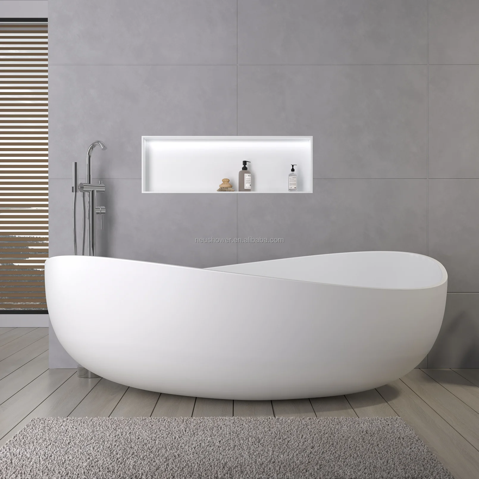 Luxury Bathroom Freestanding Faux Artificial White Stone Acrylic Resin Solid Surface Bath Tub Bathtub