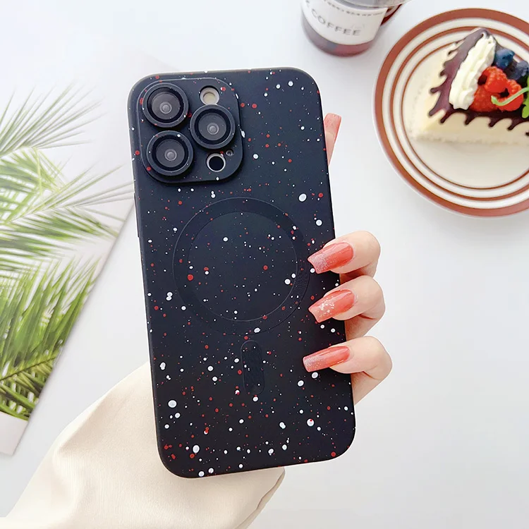 Starry Graffiti Magnetic Wireless Charging Phone Case For Iphone 13 Pro 12 11 Xs Max 14 14 Plus Camera Protective Silicone Cover