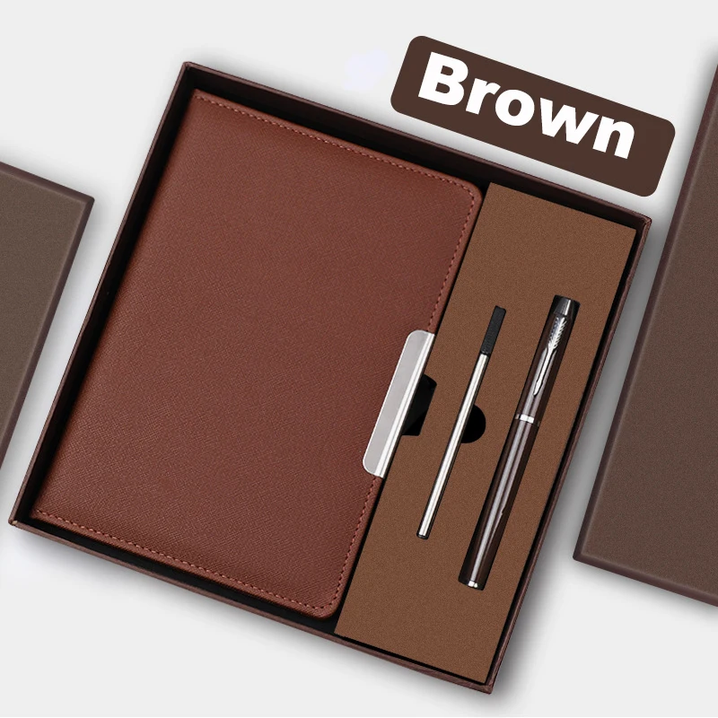 Personalized Custom PU Leather A5 Notebook Metal USB Flash Drive Pen Gift Set with Logo