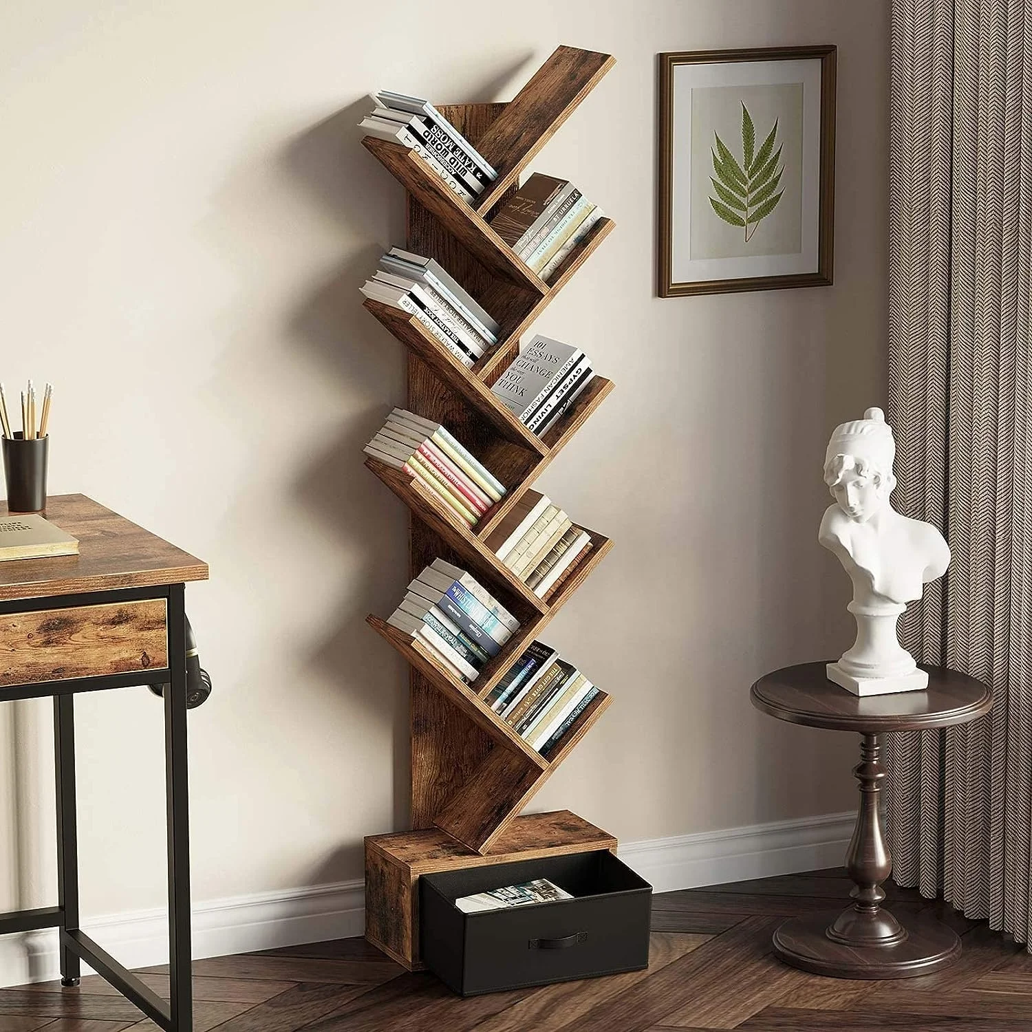 wooden book storage organizer display shelf rack for home