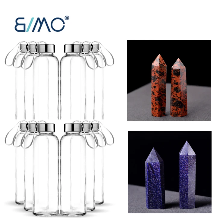 Natural Clear Quartz Crystal Gem Water Bottle For Kids And Adult Healing Obelisk Wand Elixir Crystal Infused Glass Water Bottle