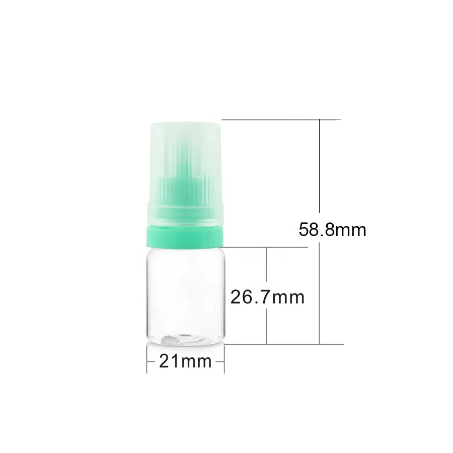 ISO8317 certificated eliquid 5ml plastic vials with long thin tip childproof tamper cap