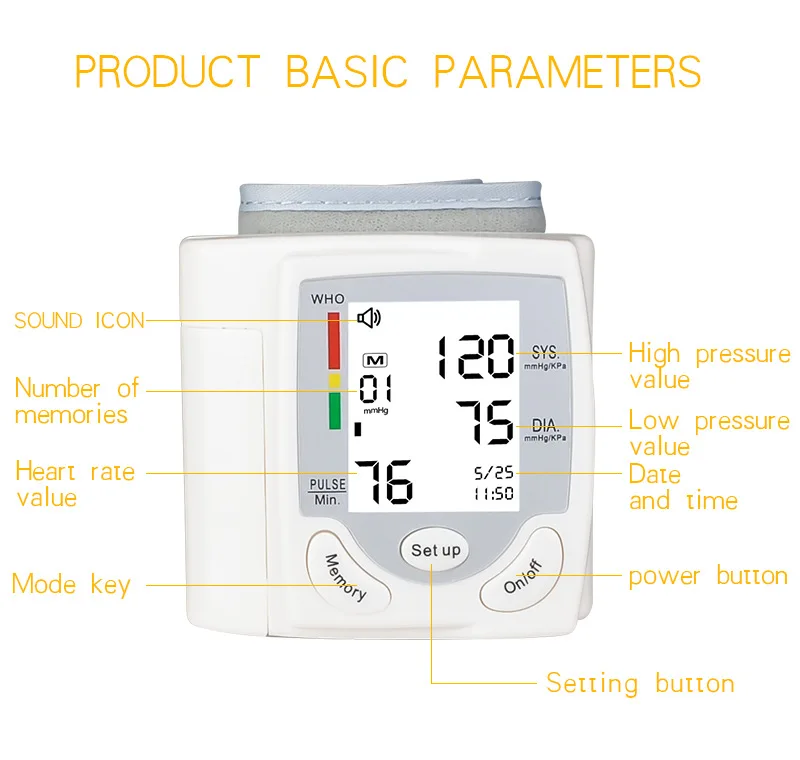 Automatic Electronic Blood Pressure Machine Measuring Meter Sphygmomanometer Wrist Portable Blood Pressure Monitor