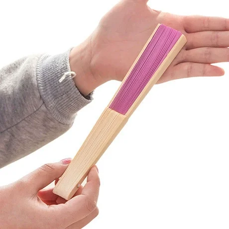 Wholesale advertising custom printed hand held fan plastic nylon bamboo wedding foldable hand fan