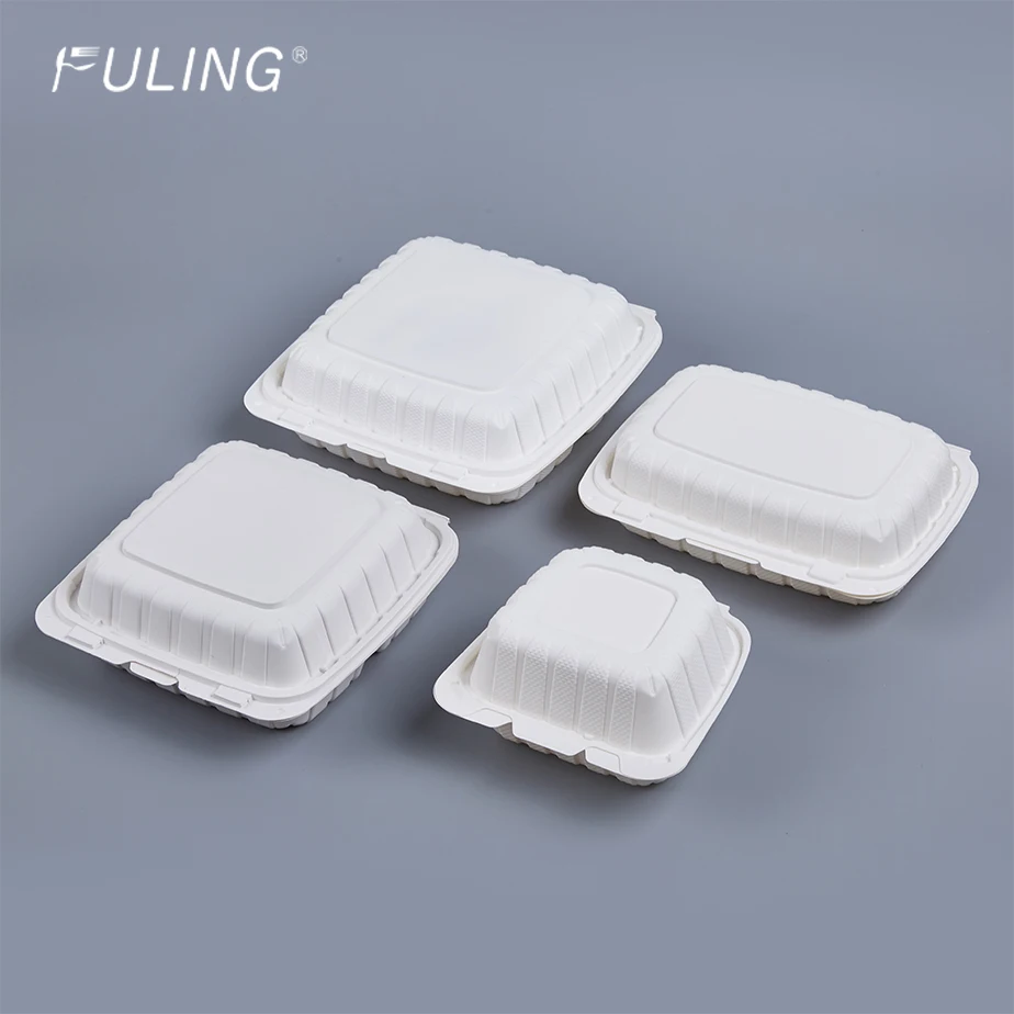 FULING To Go Containers 3 Compartment Clamshell Food Containers 9 Inch Plastic Microwave White To Go Boxes with Hinged Lids