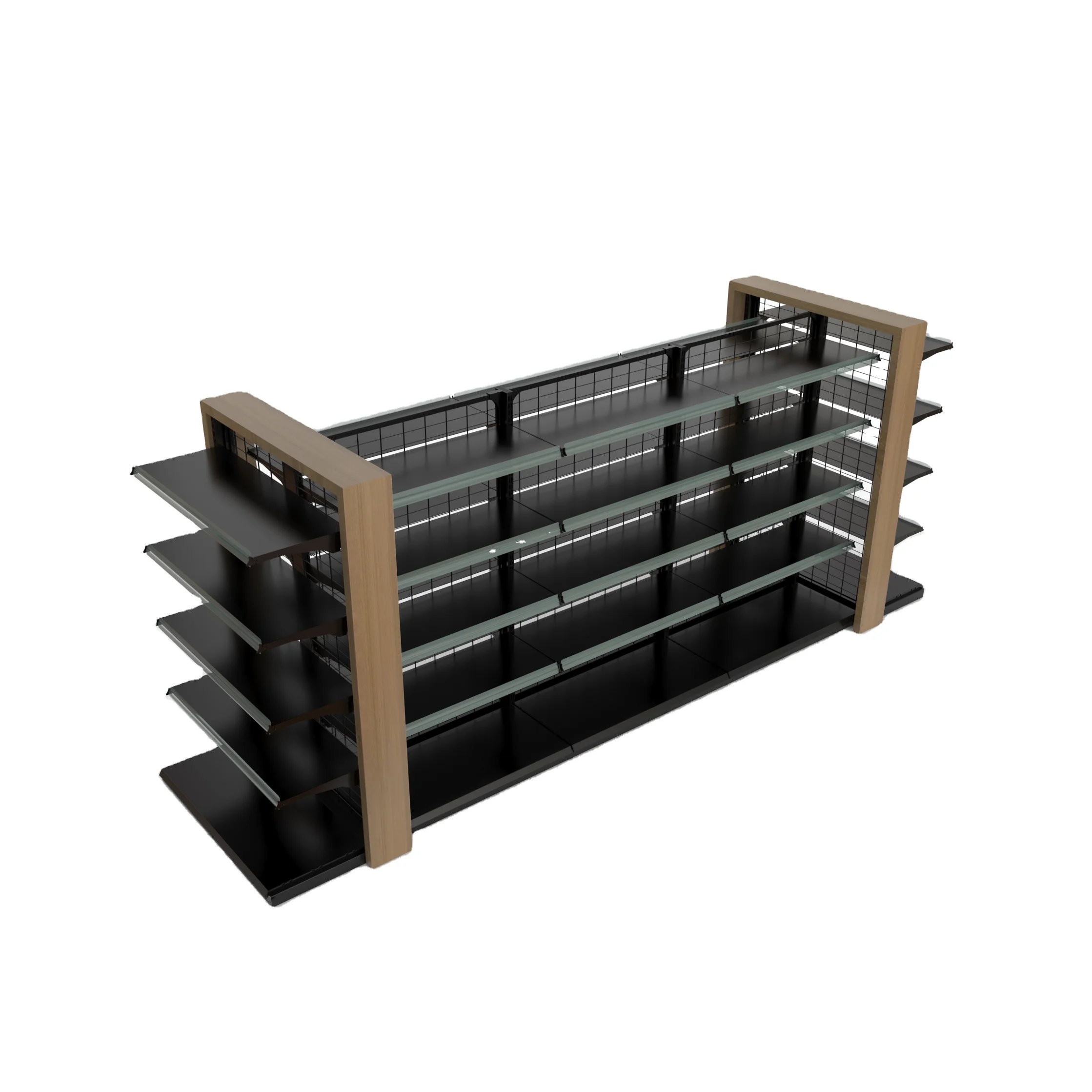 new design glass panel heavy duty  multilayer supermarket mall convenience store shelf