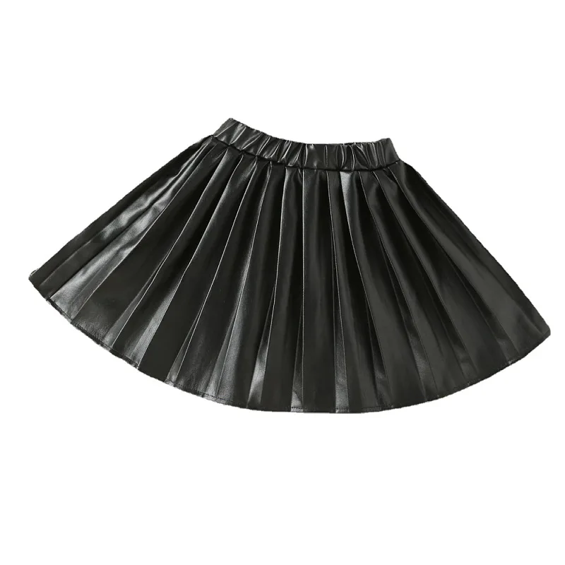 New Arrival Black Summer PU Leather Red Skirt Girls Pure Color Pleated Skirt Short Skirt