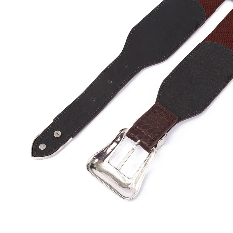 Leather Ladies Elastic Belt Black Retro Metal Square Buckle Belt Ladies Denim Trousers Belt Ceinture Femme