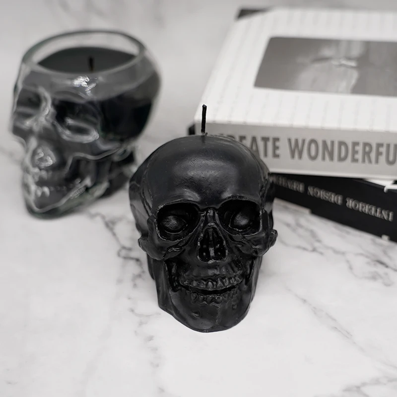 New  Handmade  Halloween  Cool Black Skulled Skeleton  Glass Jar Craft Scented  Candles