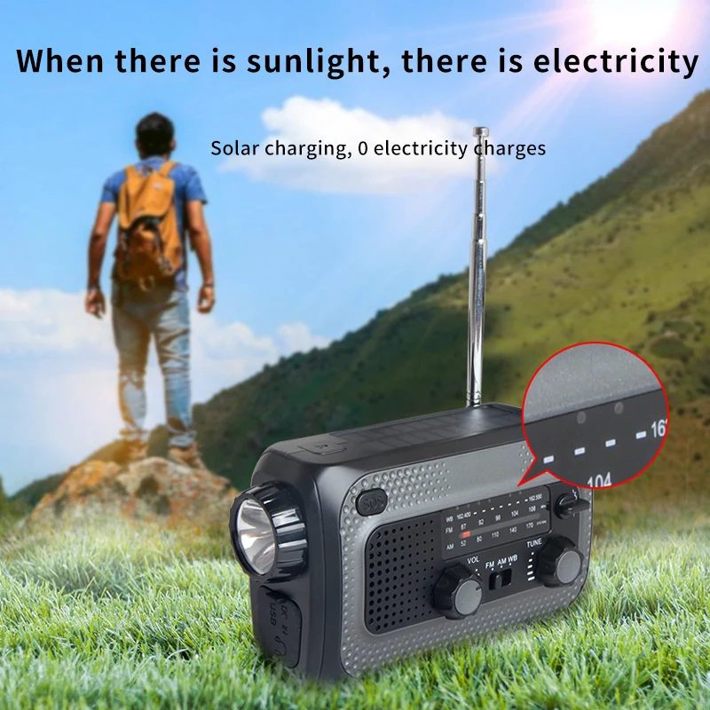Portable solar charging multi-functional emergency lighting LED flashlight radio