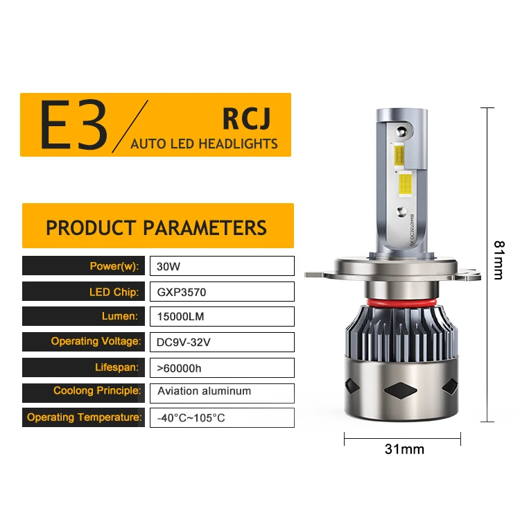 RCJ High Power 15000 Lumen h7 9005 9006 H11 H7 H3 H1 H4 Auto Lighting System Car Headlamp led Auto Head Light Bulb Car Headlight