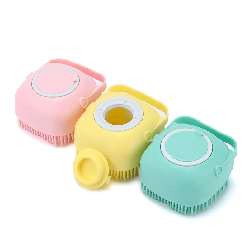 Reusable Exfoliating Body Scrub Soft Shampoo Silicone hair brush Massage Bath Brush with Soap Dispenser