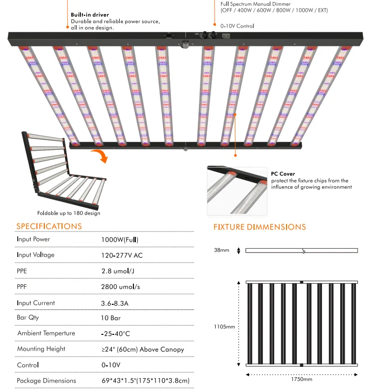 1000W+100W UV Full Spectrum LED Lights Build-in Driver Dual Spectrum BSCI Verified LED Grow Light