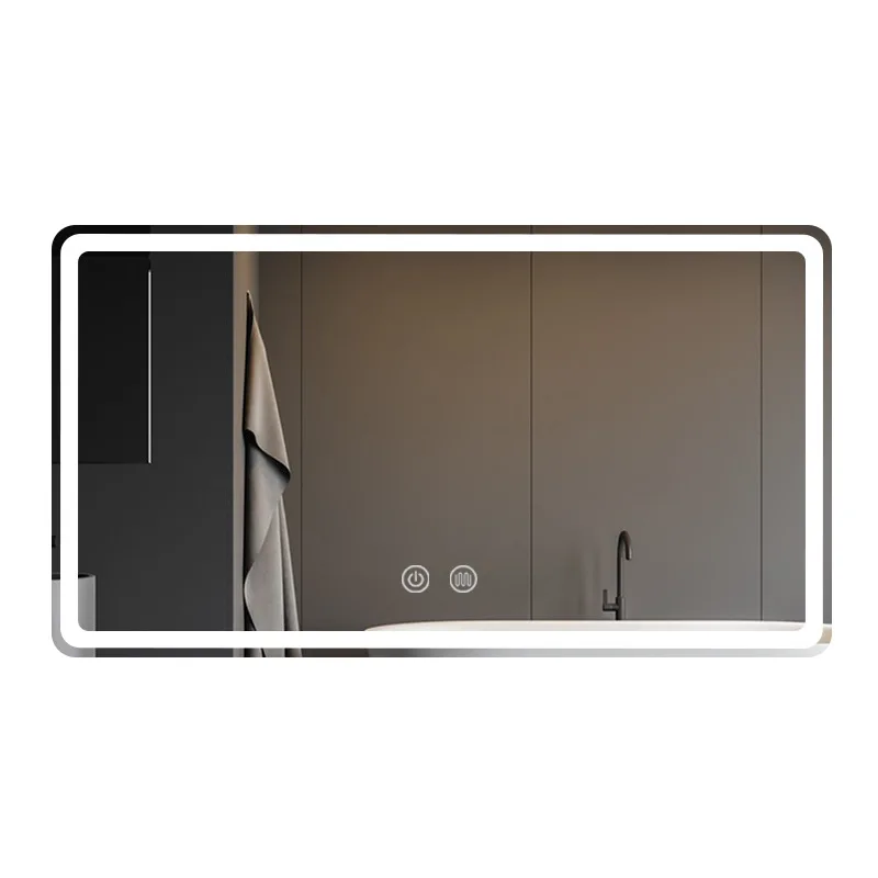 Modern Style LED Light Bathroom Rectangular Smart Touch Screen Lighting Mirror Silver Rectangle Customizable Wall Hanging