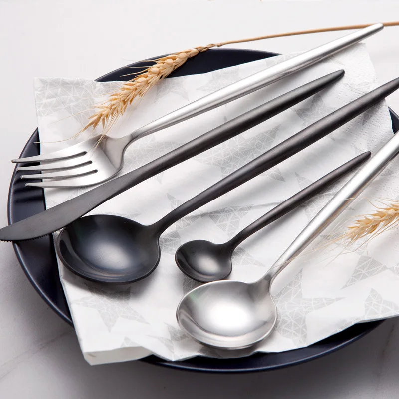 Luxury flatware stainless steel silver/black/gold matt cutlery set for wedding