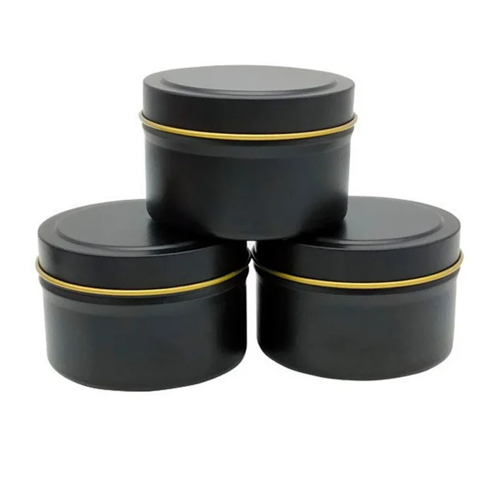 120g 240g round matt black tin can with gold line colorful tin box metal candle holder