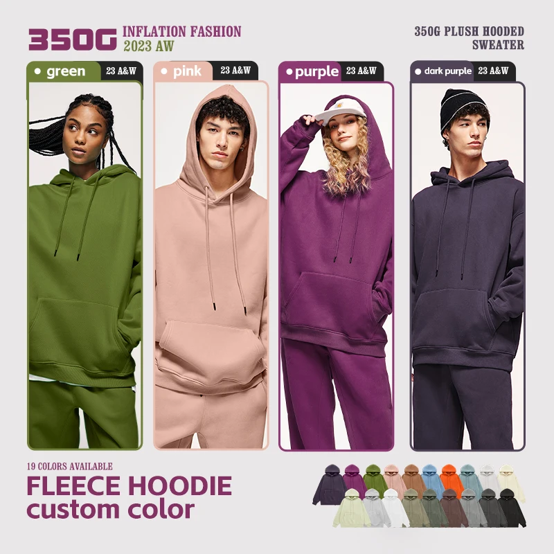 QUICKSHOW 350 gsm Fleece Lined Blank OEM Cotton Hoodie Pocket Men Unisex clothing manufacturers Polyester Premium Hoodie