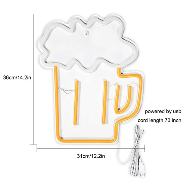  BOKUN Beer Shaped Neon Sign Led Light ins Room Decoration Manufacturer Custom Bar Pub