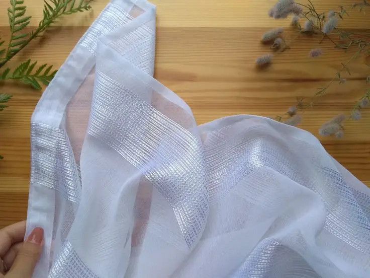 Nordic Airy Striped Shining Look White Sheer Decorative Curtains For Living Room