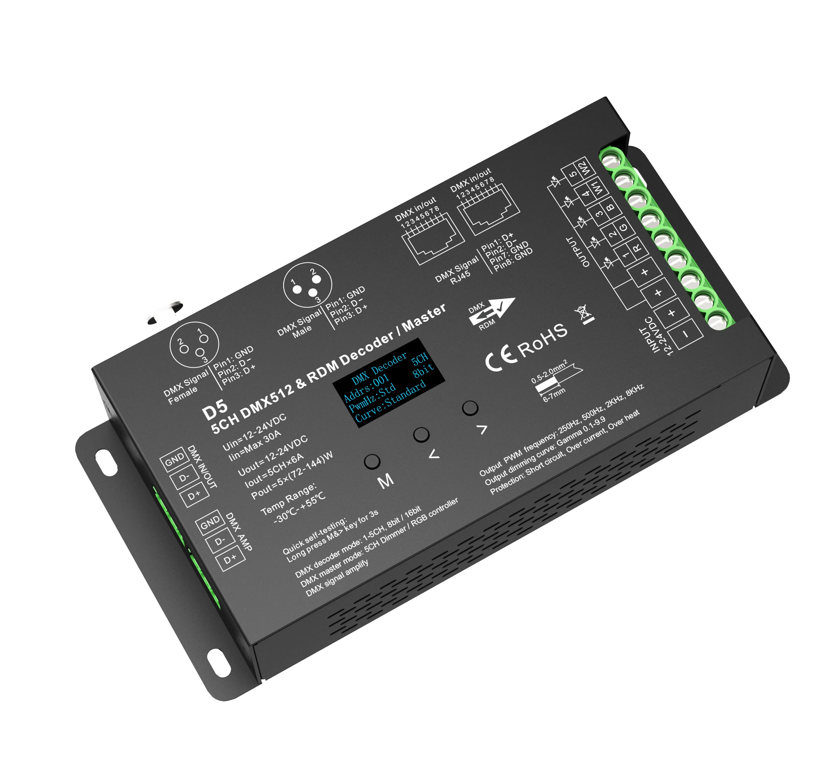 D5 5 Channel 6A/CH DMX512 RDM decoder DMX master RGB LED controller pwm constant voltage dimmer