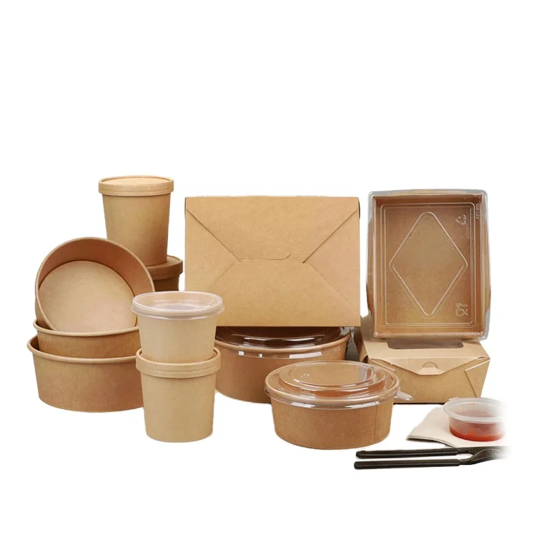 Chamepak china large disposable kraft salad paper bowl with lid