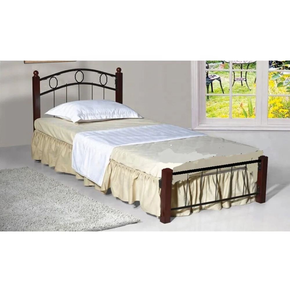 Chinese wooden bed single metal bed frame solid wood