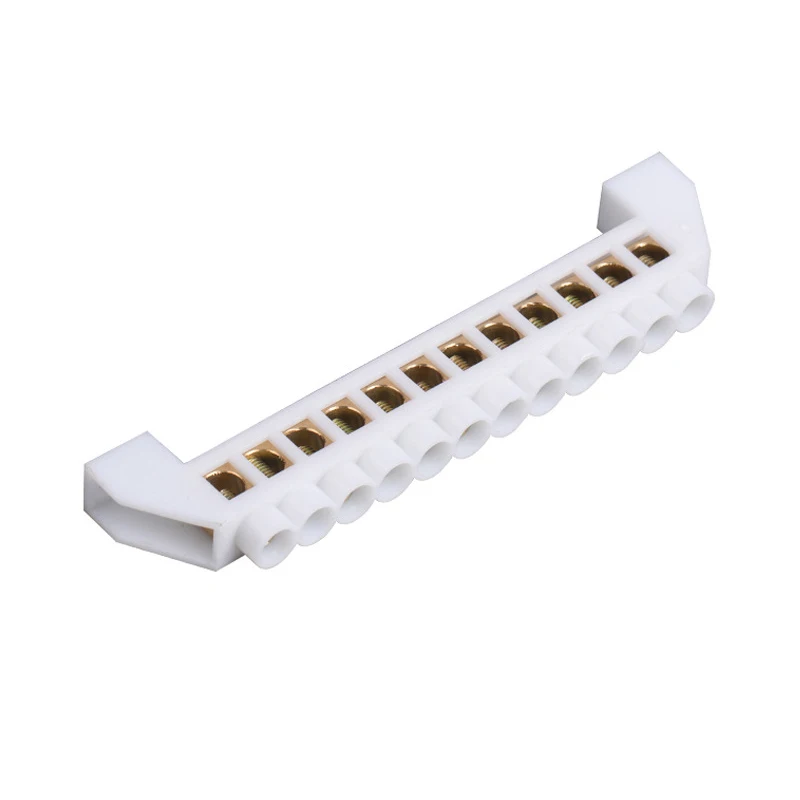 Bridge Design Zero Line White 5P 7P 10P12P Screw Brass Copper Grounding Strip Earth And Neutral Terminal Block Connector