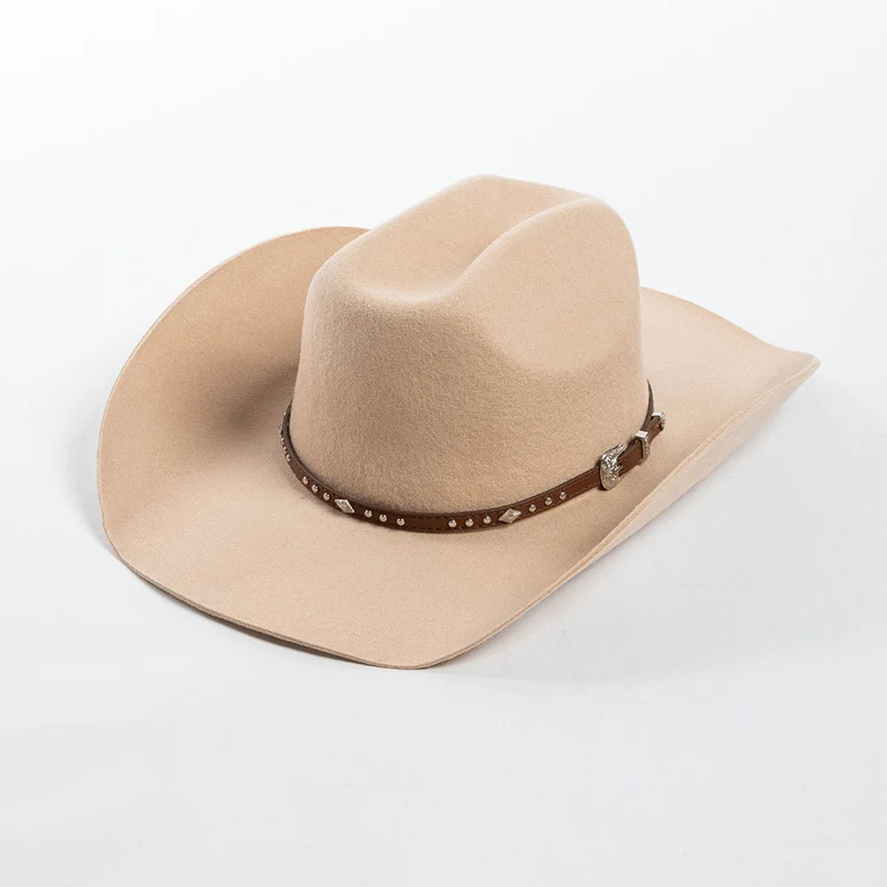 Wholesale 2024 New Arrival Deluxe Sombreros 100% Wool Felt Mexican Men Cowboy Hat with Rivets Leather Belt
