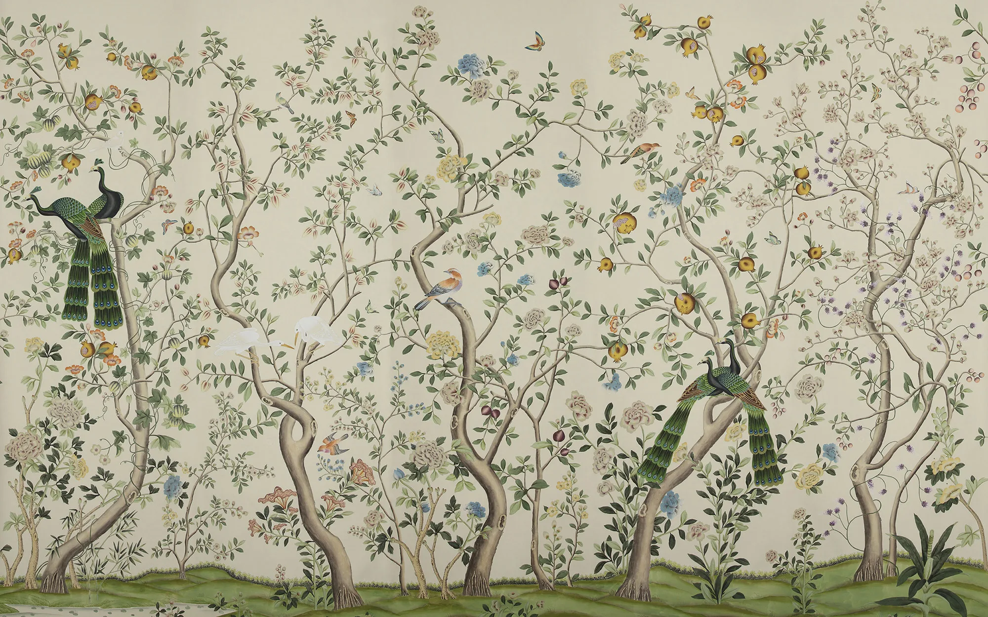 hand painted silk wallpaper by ROYI ART embroidered wallpaper chinoiserie silk wallpaper