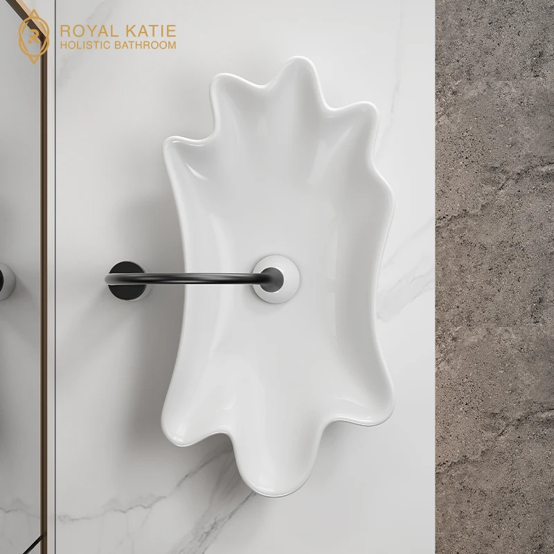 Art ceramic sink glossy black white gold plated  marble basin with Sink plug ceramic art basin washbasin bathroom sink