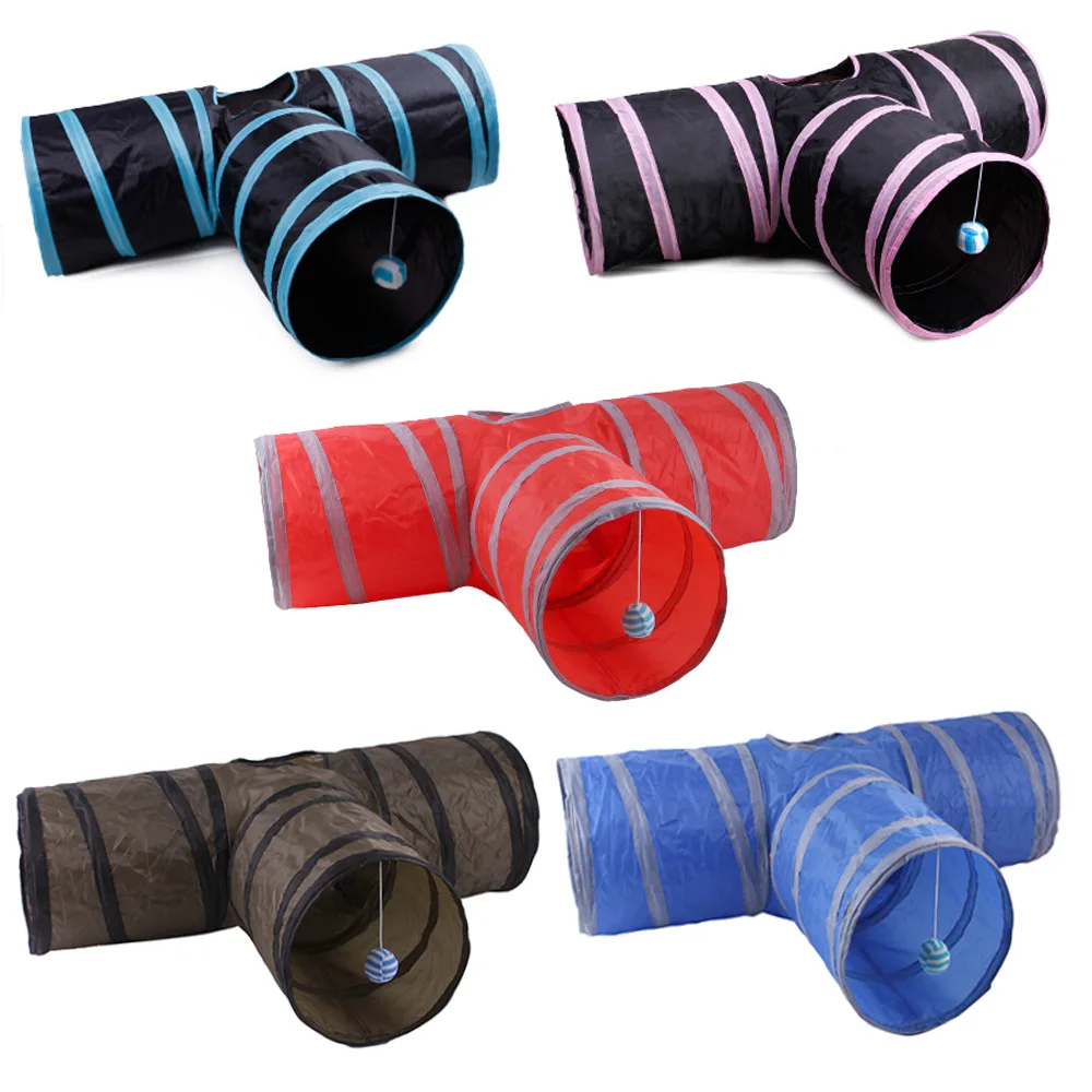 Best seller five-color sounding paper three-way tunnel toy Intelligent cat toy drill bucket foldable cat channel