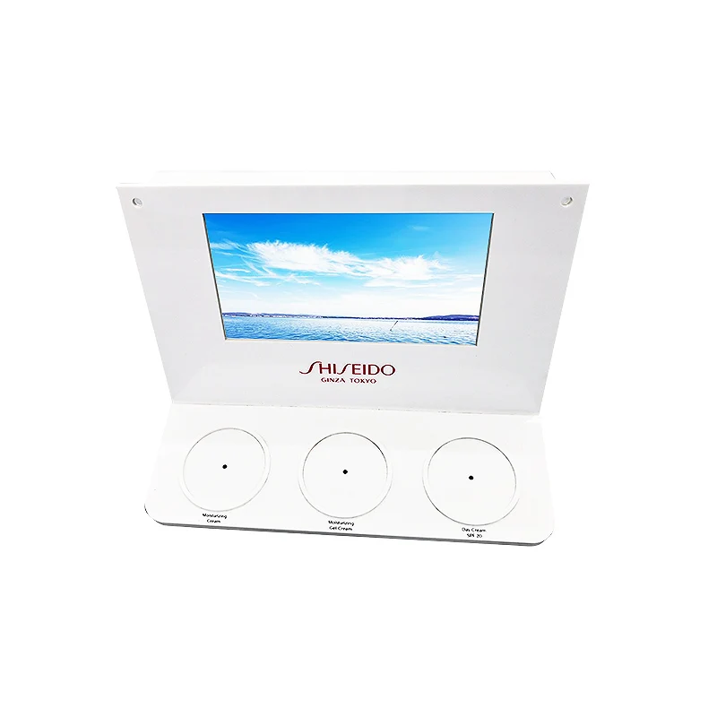 Acrylic make up electronic products display stand advertising Led acrylic products video display stand rack with motion sensor.