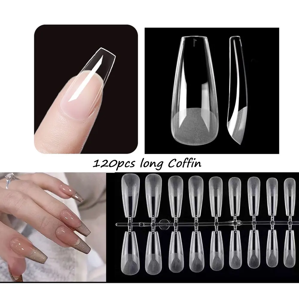Full Cover Press On Nail Tips Stiletto Almond Square Coffin French False Fake Soak Off Gel Nail Extension Tips 120Pcs