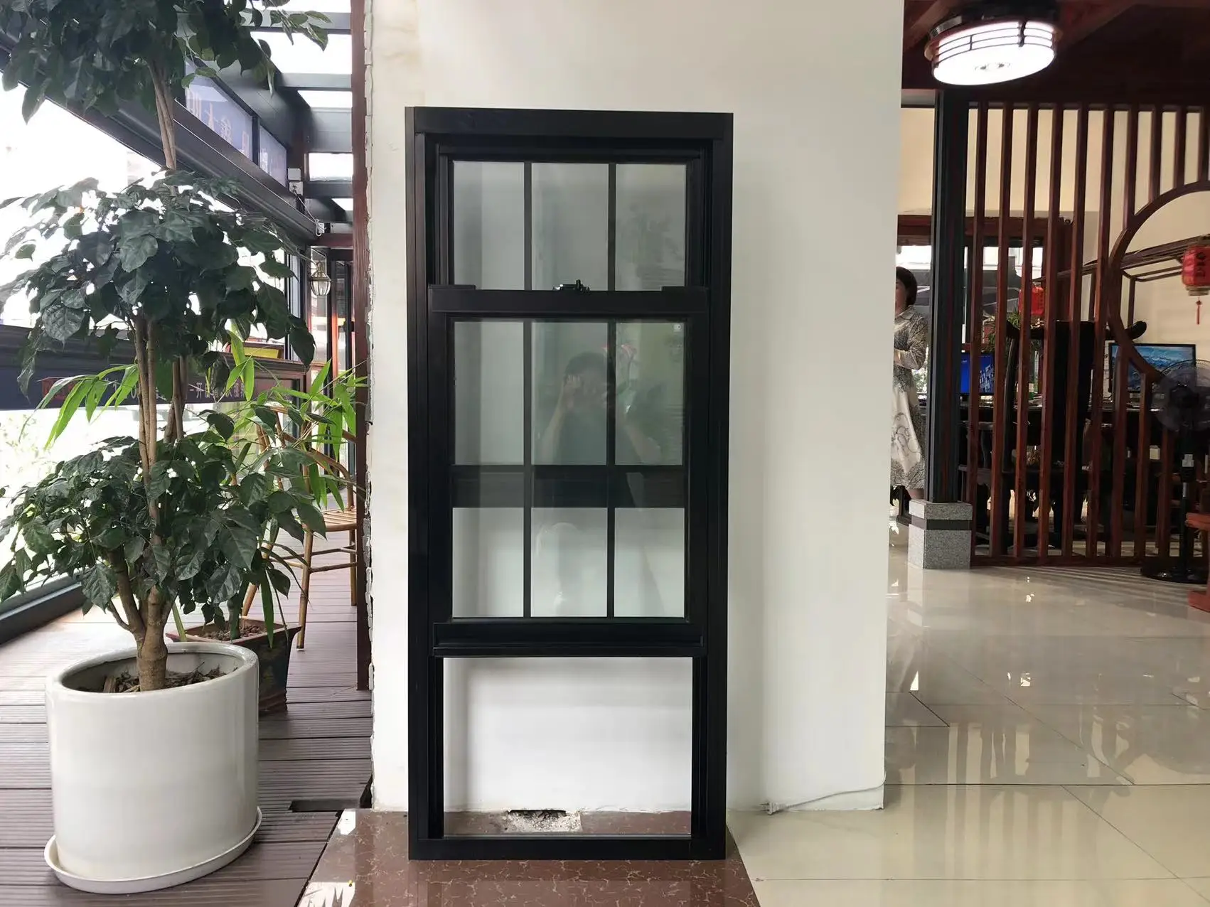 Thermal-Break  Grill Design  black aluminum top hung window with insect screen double hung window