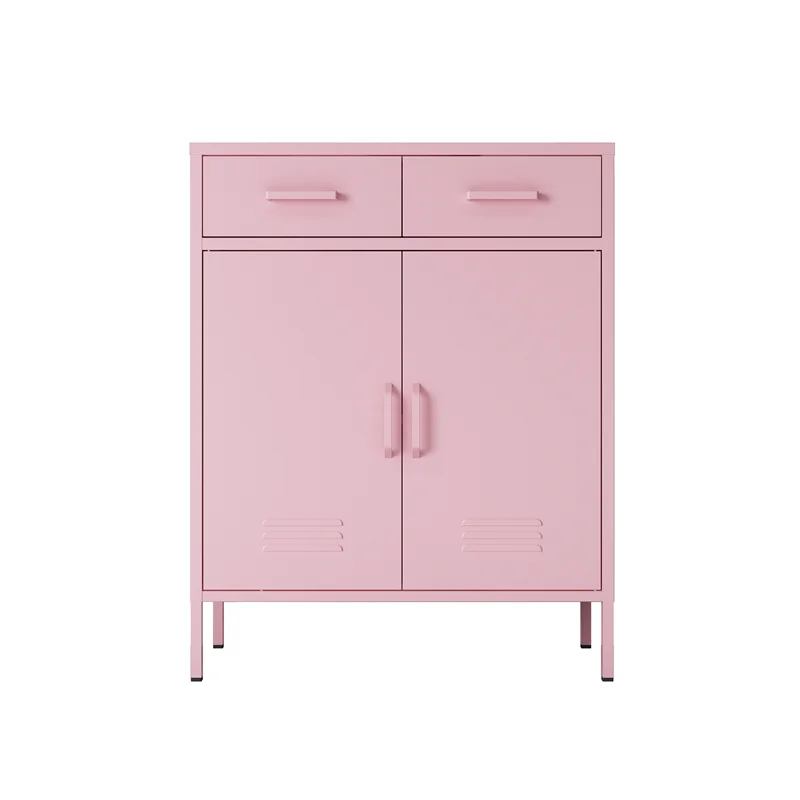 Modern colorful  home furniture steel drawer storage cabinet for living room metal swing door cabinet with 2 drawers