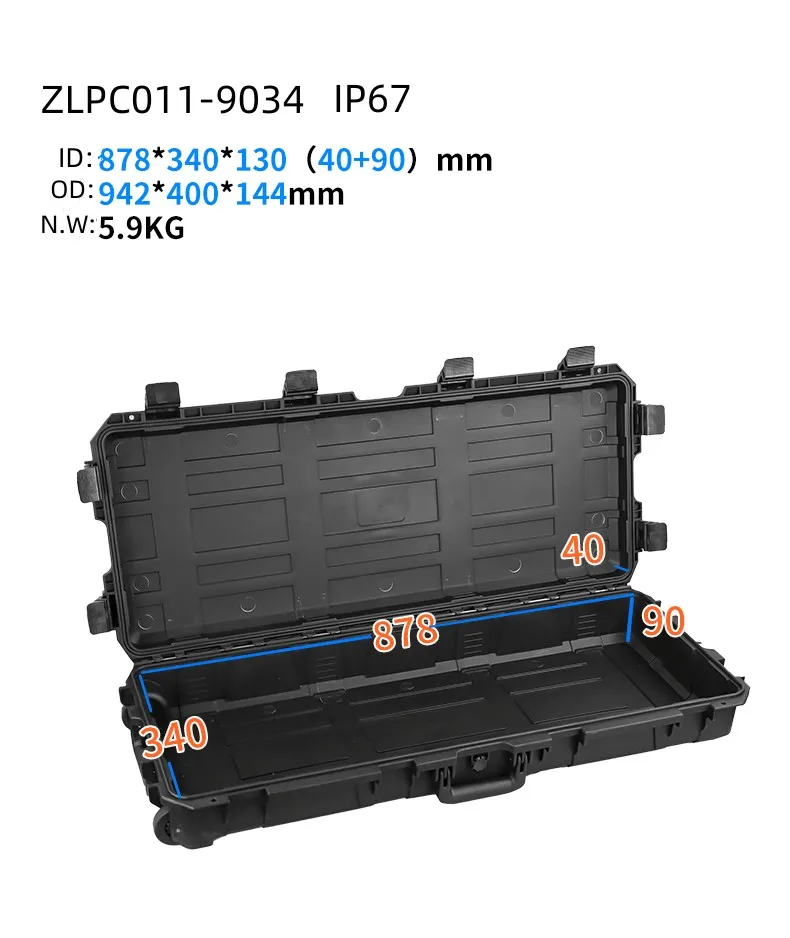 OEM black plastic tool box waterproof long case with handle plastic storage case for electronics equipment