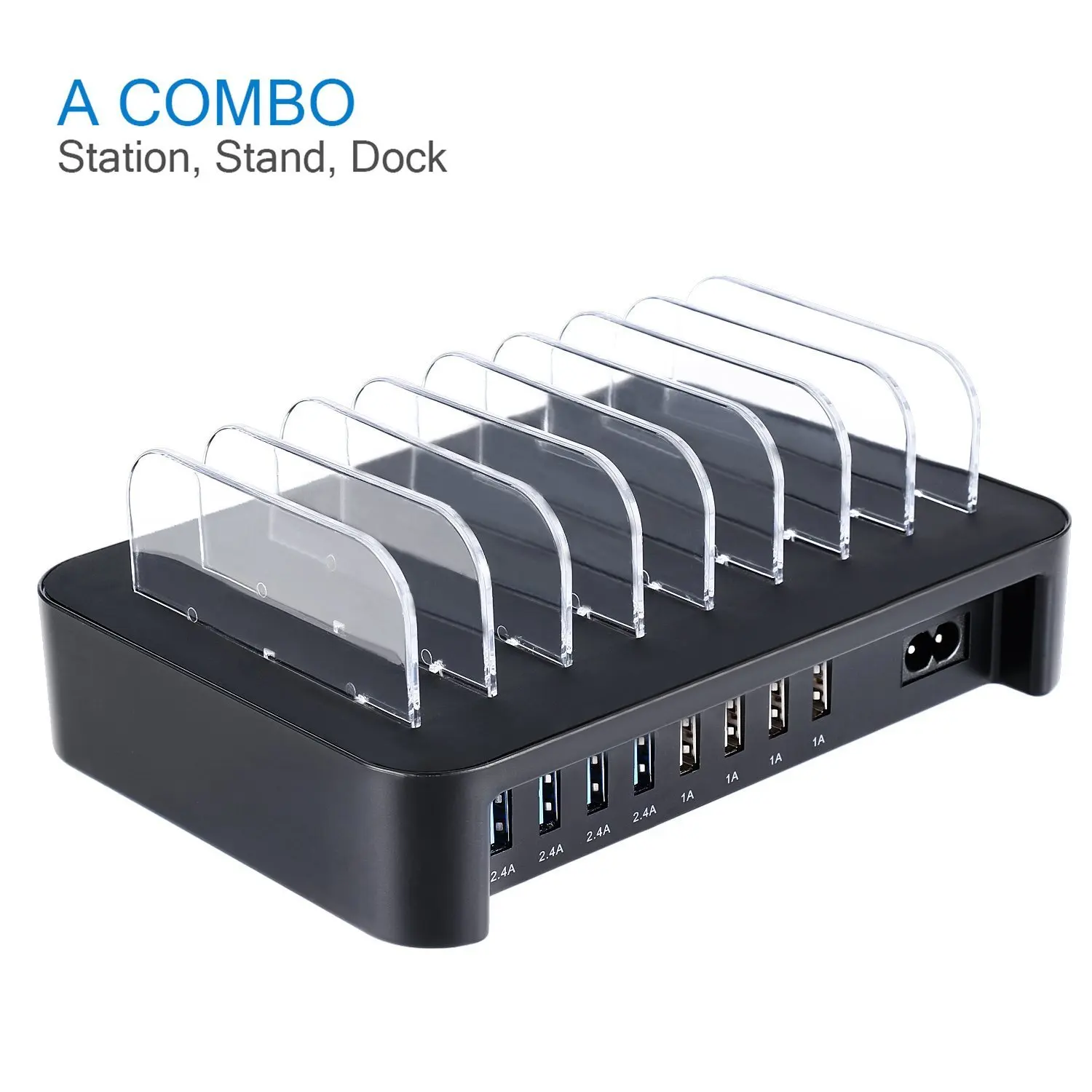 Multi Charging Station 8-Port USB Charger for Multiple Device with SmartIC Tech and Adjustable Dividers, Organizer Stand