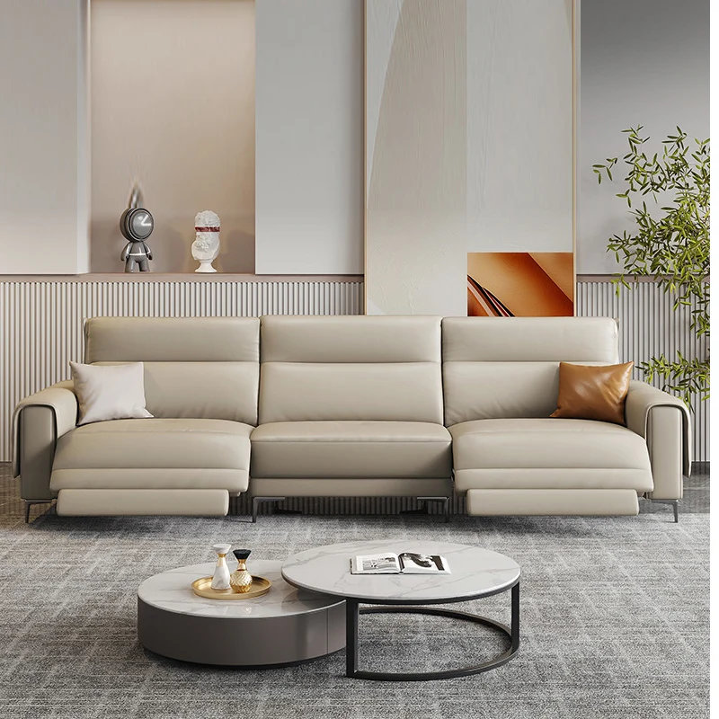 Кожаный диван в европейском стиле итальянский легкий роскошный электрический для гостиной трехместный роскошная мебель кресло-шезлонг