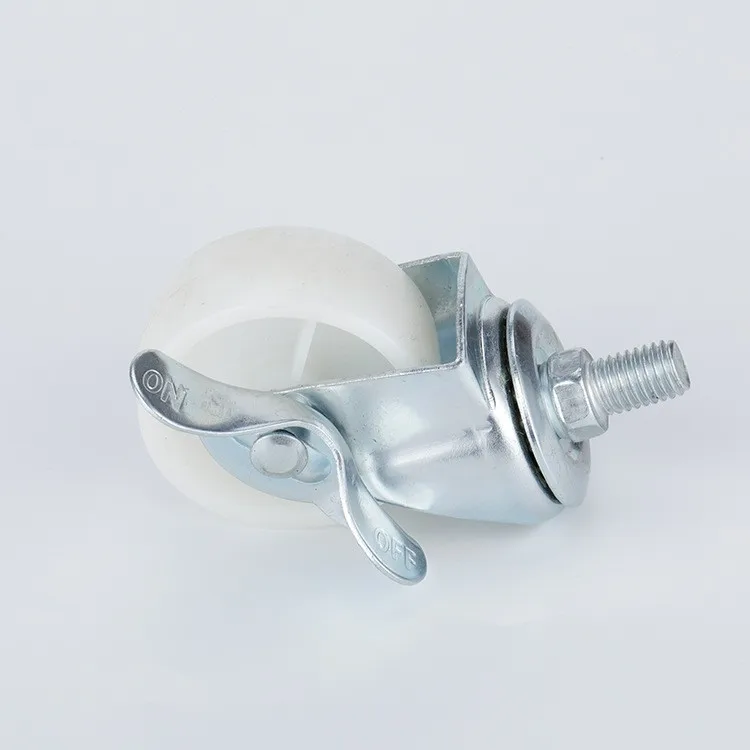 White PP Flat Bottom Movable Screw Side Brake Swivel Caster Furniture Silent Ball Trolley Wheel