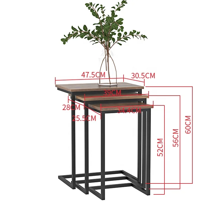 Classic modern c shape 3 piece living room furniture sofa side end wood simple coffee table set