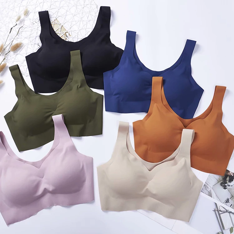 Wireless Bra With Pads Seamless Ice Silk Active Bras for Women Sleeping Underwear Thin Gathered Wrap TOP Sexy Sports Bra