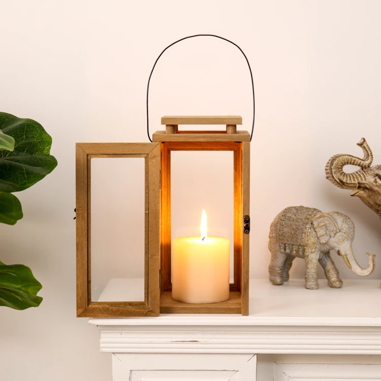 EAGLEGIFTS European Style Outdoor Courtyard Home Decoration Wooden Candle Holder Garden Hanging Hurricane wooden Lantern