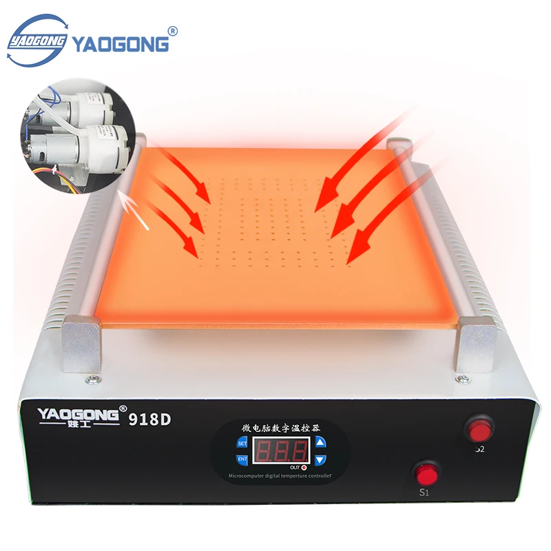 YAOGONG 918D 14 Inch Vacuum LCD Separator Built-in Pump Mobile Phone Screen Repair Tool Machine